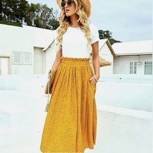 EXLURA High Waist Polka Dot Pleated Skirt